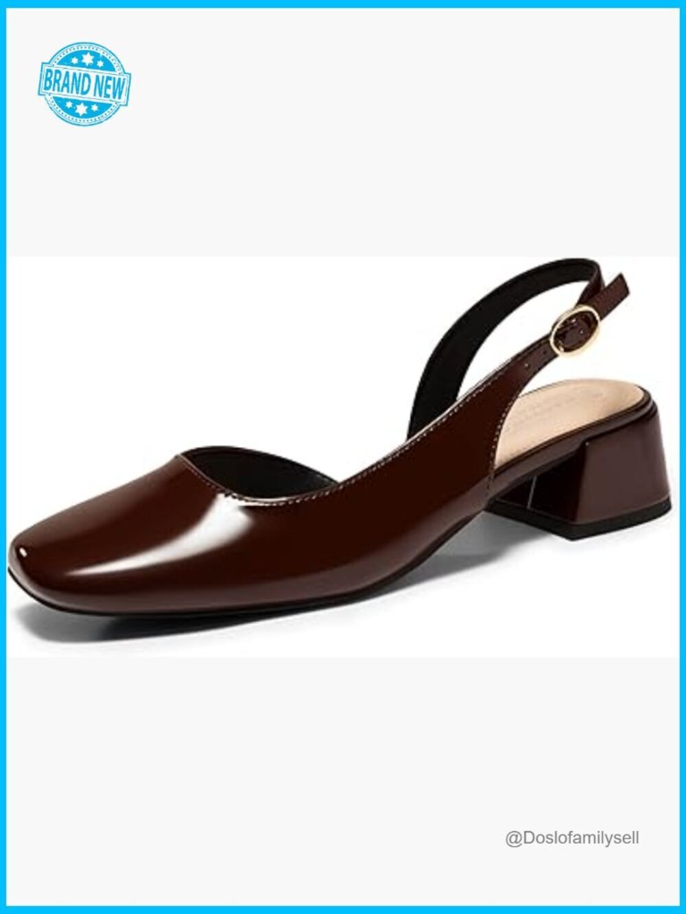 Chunky Low Heel Slingback Pumps Closed Square Toe Work Office Dress Shoes